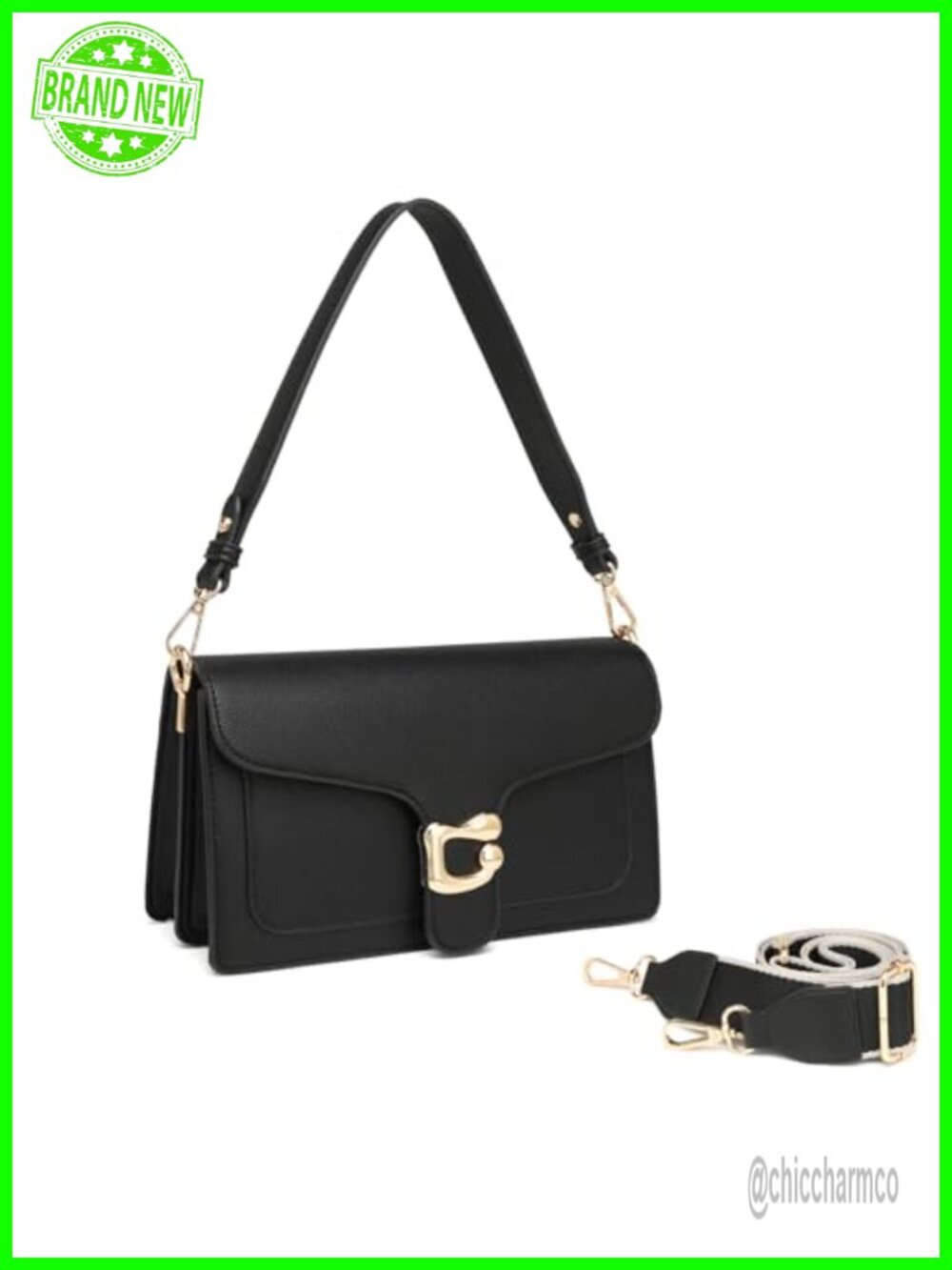 Vegan Leather Crossbody Bag with 2 Detachable Straps Small Shoulder Purse